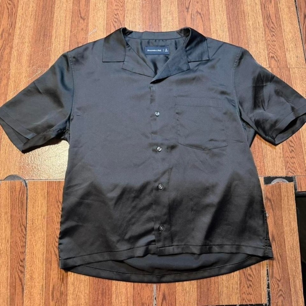 Abercrombie&Fitch Black Silk Button Dress Polo Shirt Small